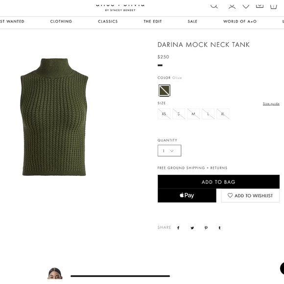 Alice + Olivia Darina Mock Neck Olive Green Sweater Tank Top - Picture 3 of 15